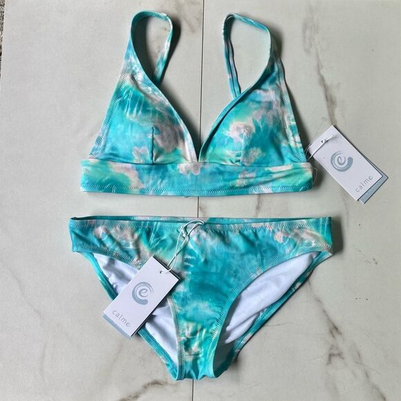 Nwt johnny was calme tie dye blue white turquoise two piece bikini - Picture 2 of 4